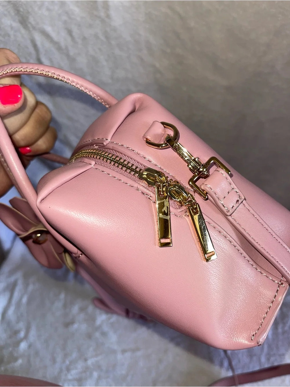 Ted Baker Blush Pink Leather Flower Hand or Shoulder Bag EUC